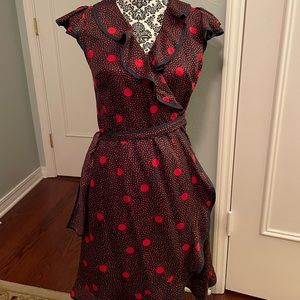 Hi There - Karen Walker, Anthropologie. Red & Navy Sleeveless Wrap Dress, 6.